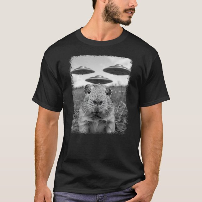 Camiseta Guinea Pig Pet UFO Alien Extraterrestrial Selfie (Frente)