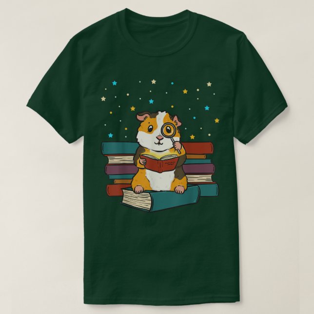 Camiseta Guinea Pig Reading Books Gift Librarian Nerd Book  (Frente do Design)