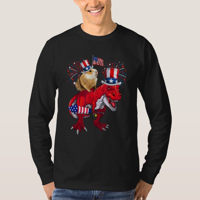 Camiseta Guinea Pig Ridding T-Rex 4th Of July Fireworks Lov (Frente)
