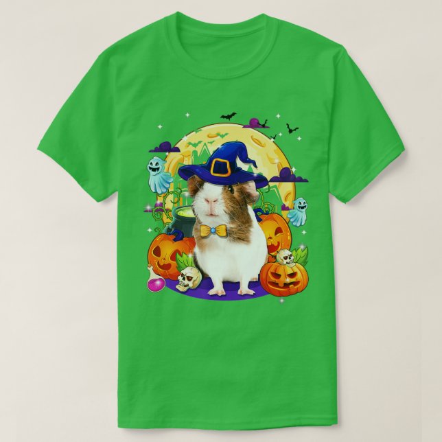 Camiseta Guineense Pig Halloween Com Lua Pumpkin Boo Kids G (Frente do Design)