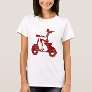 Camiseta guingão branco vermelho do patinete da menina