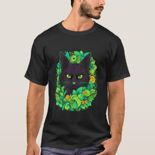 Camiseta Guirlanda Botânica Floral de Gato Preto Estética