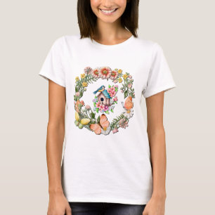 Camiseta Guirlanda de Flores Silvestres em Aquarela com Bor