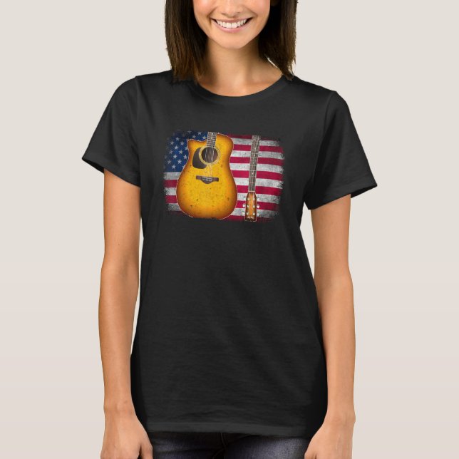Camiseta Guitar 4th Of July  American Flag For Men Women (Frente)