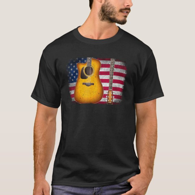 Camiseta Guitar 4th Of July  American Flag For Men Women (Frente)