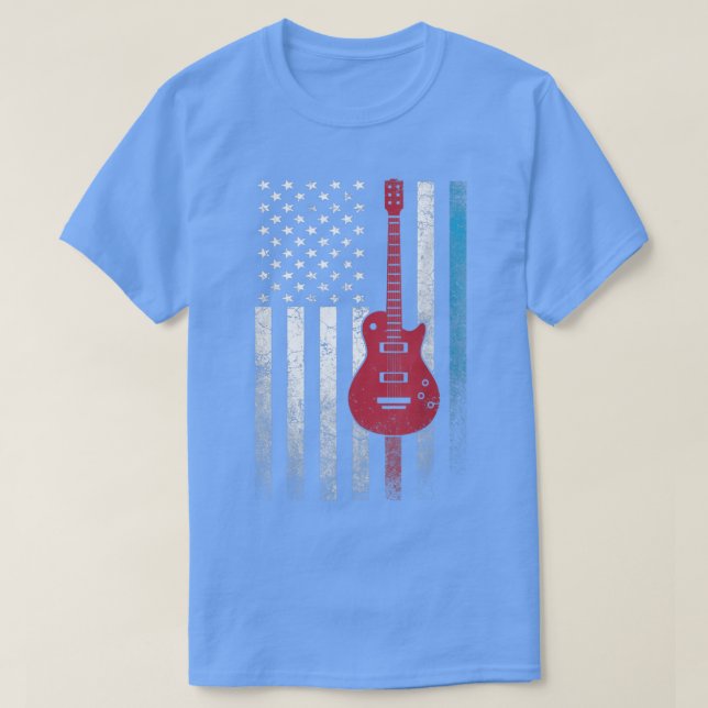 Camiseta Guitar 4th of July Gift American Flag USACountry M (Frente do Design)