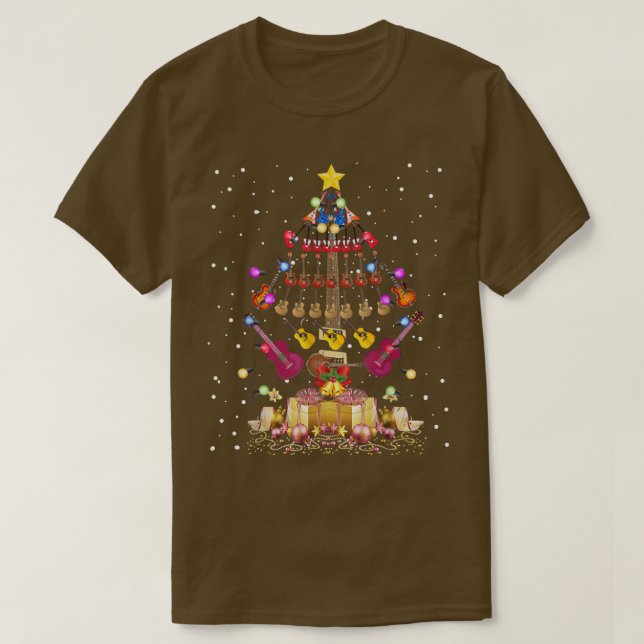 Camiseta Guitar Árvore de Natal - Natal da Feliz Leve Star (Frente do Design)