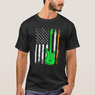 Camiseta Guitar Bandeira Irlandesa Americana Dia de São Pa