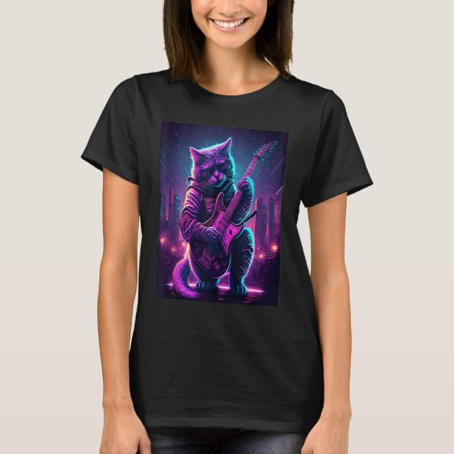 Camiseta Guitar Cat Kitten tocando uma sincronia de violão  (Frente)