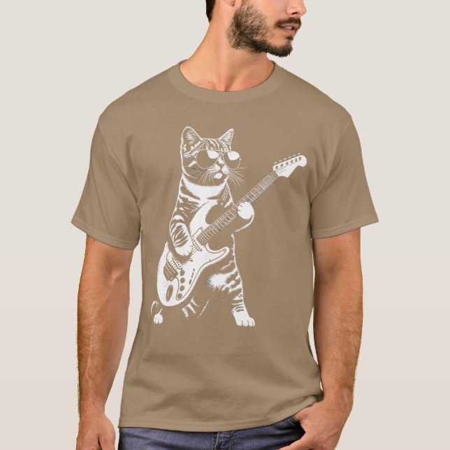 Camiseta Guitar Cat Novelty Rock Music Band Concert Funny C (Frente)