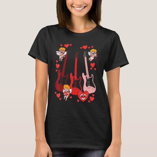 Camiseta Guitar Cherub Hearts Valentines Day Cute Musician  (Frente)