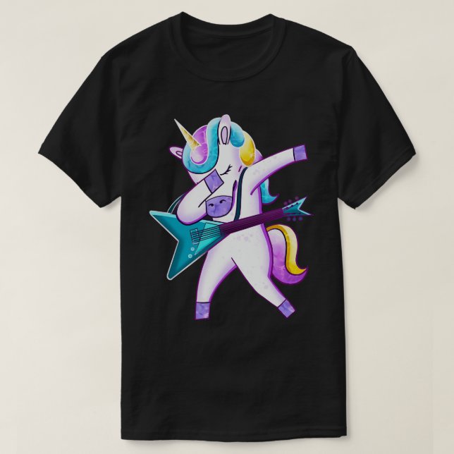 Camiseta Guitar Dabbing Unicorn (Frente do Design)