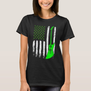 Camiseta Guitar Dia de São Patrício Bandeira Americana Cult
