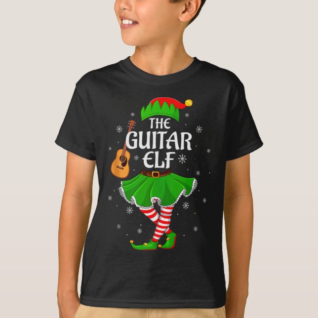 Camiseta Guitar Elf Christmas Family Girls Women Elf Squad  (Frente)
