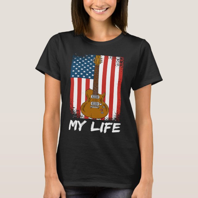 Camiseta Guitar Flag My Life Country Rock Guitarist Music C (Frente)