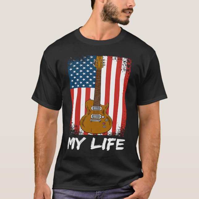 Camiseta Guitar Flag My Life Country Rock Guitarist Music C (Frente)