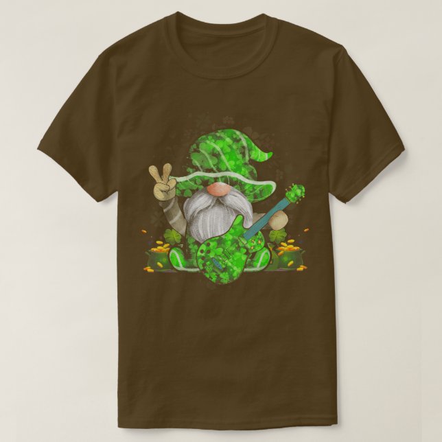 Camiseta Guitar Gnomos Green Shamrock Dia dos Patrícios (Frente do Design)