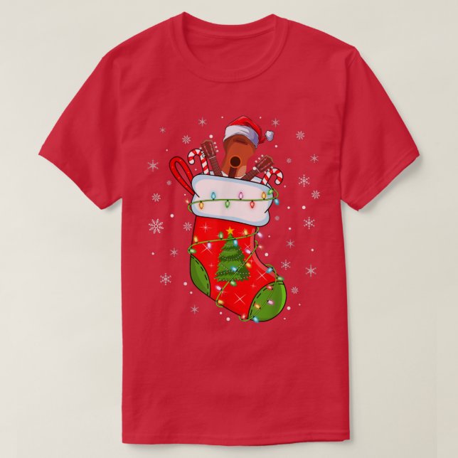 Camiseta Guitar In Christmas Socks Funny Santa Guitar Xmas  (Frente do Design)