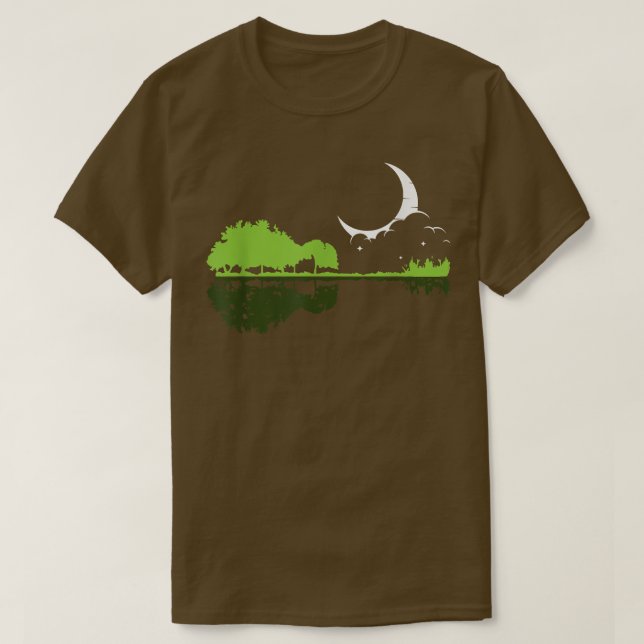 Camiseta Guitar Lake Shadow Tree Moonlight Love Guitar  (Frente do Design)