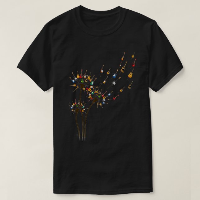 Camiseta Guitar legal Dandelion Flower Engraçado Notas de M (Frente do Design)