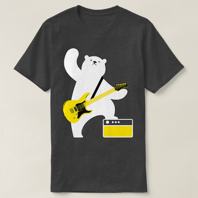 Camiseta Guitar Lover Bear Playing Bass Guitar Guitarists M (Frente do Design)
