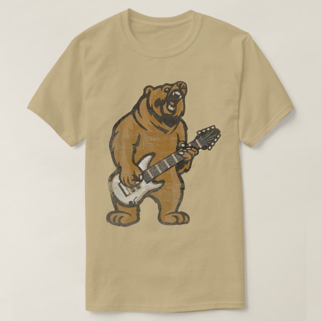 Camiseta Guitar Lover Bear Playing Bass Guitar Guitarists M (Frente do Design)