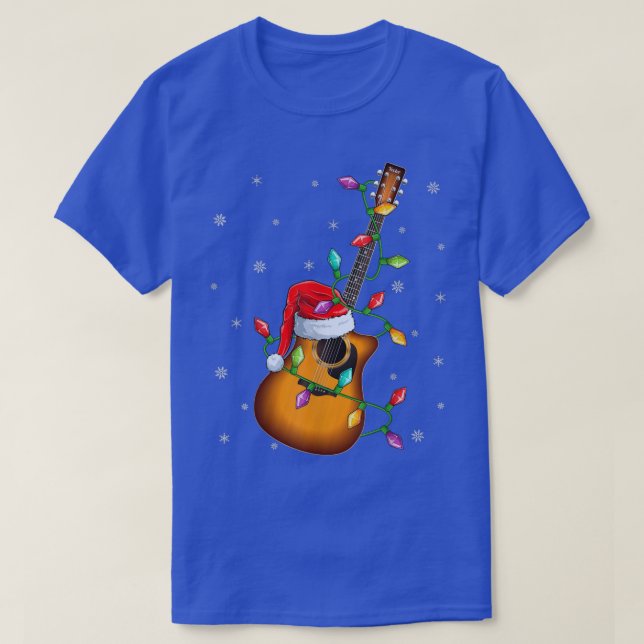 Camiseta Guitar Music Lover Xmas Lights Papais noeis Guitar (Frente do Design)