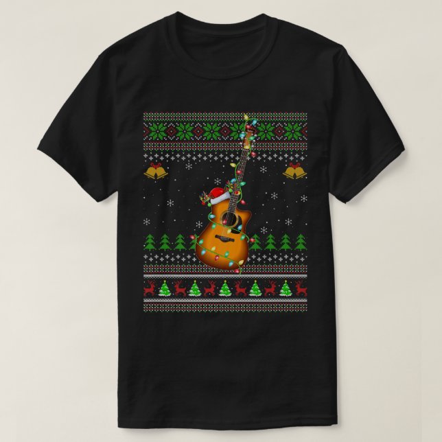 Camiseta Guitar Music Lover Xmas Santa Guitar Ugly Christma (Frente do Design)