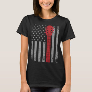 Camiseta Guitar Musico Americano Flag Design Funny Para Gui