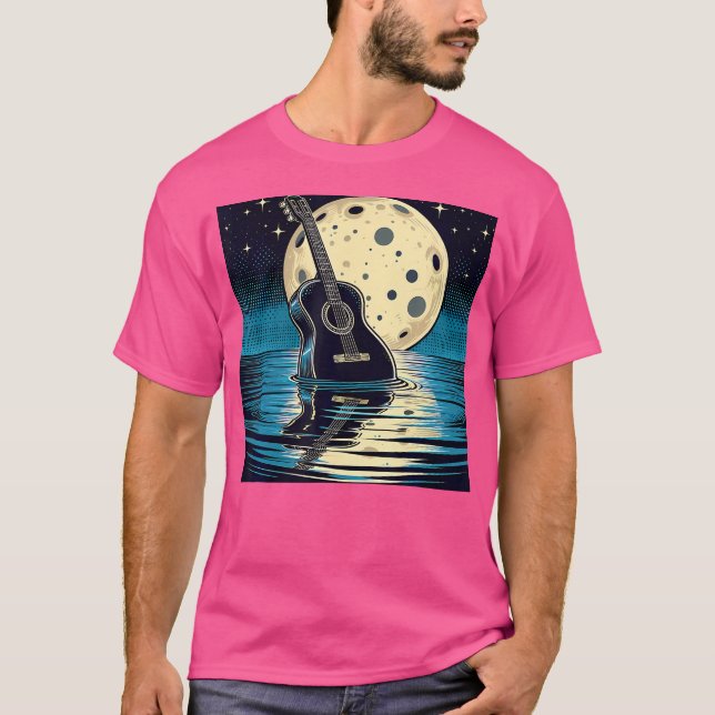 Camiseta Guitar Nature Moon Estilo Retro Guitarrista Acústi (Frente)