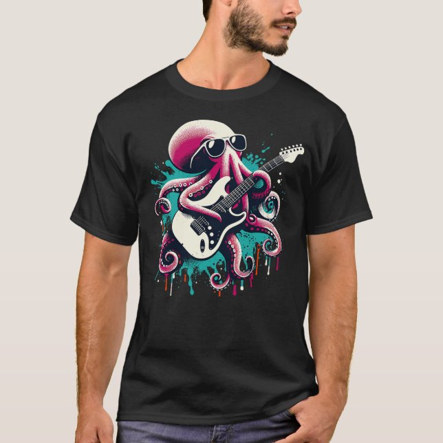 Camiseta Guitar Octopus Novelty Rock Music Band Concert Fun (Frente)