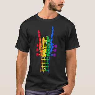 Camiseta Guitar Orgulho LGBT Arco-Íris Skeleton Guitarrista