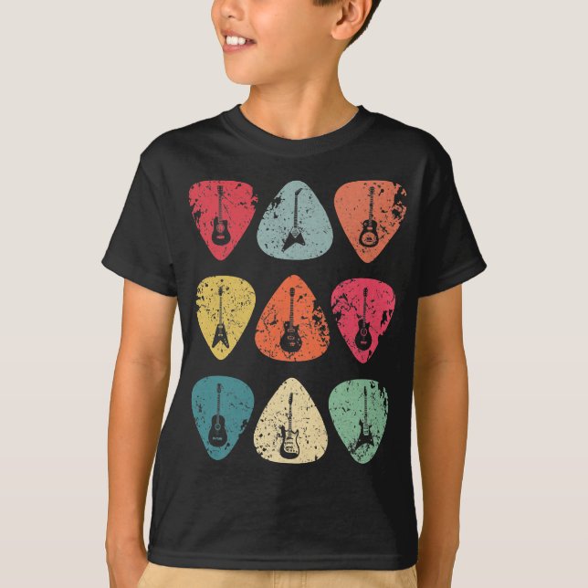 Camiseta Guitar Pick Retro Vintage para Guitaristas Bhelp (Frente)
