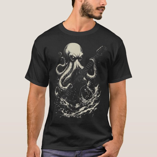 Camiseta Guitar Player Octopus Heavy Metal Head Funny Guita (Frente)