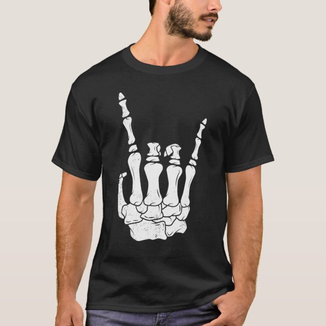Camiseta Guitar player tee skeleton hand rocker music lover (Frente)