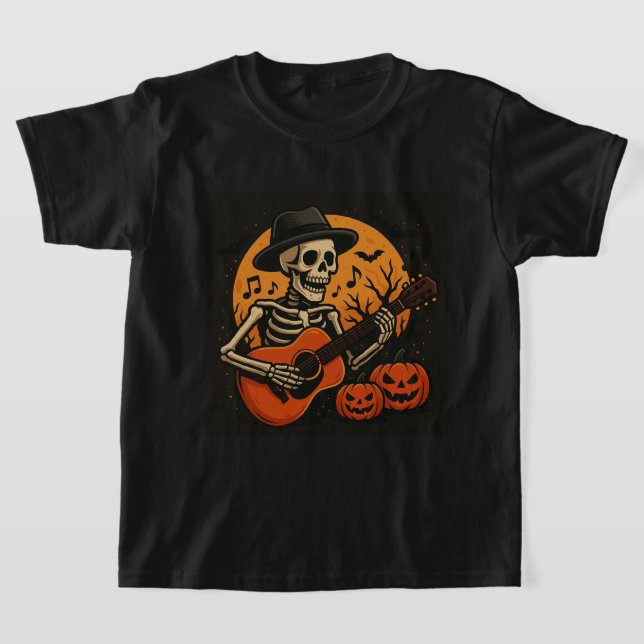 Camiseta Guitar-Playing Skull Halloween T-Shirt (Postura )