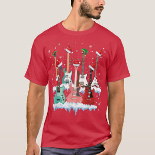 Camiseta Guitar Santa Hat Árvore de Natal Ama Música Engraç