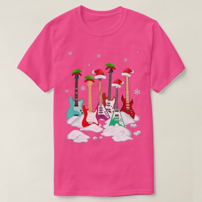 Camiseta Guitar Santa Hat Árvore de Natal Ama Música Engraç (Frente do Design)