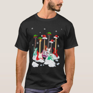 Camiseta Guitar Santa Hat Árvore de Natal Ama Música Engraç