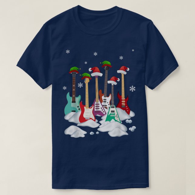 Camiseta Guitar Santa Hat Árvore de Natal Ama Música Engraç (Frente do Design)