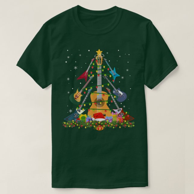 Camiseta Guitar Santa Hat Árvore de Natal ama Xmas (Frente do Design)