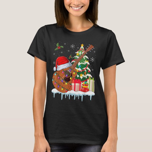 Camiseta Guitar Santa Hat Christmas Musicians Guitars  (Frente)