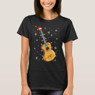 Camiseta Guitar Santa Hat Natal Luz Frio Música Amor