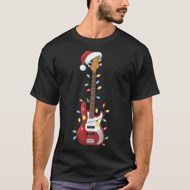 Camiseta Guitar Santa Hat Noite Luzes de Natal B Player Gui (Frente)
