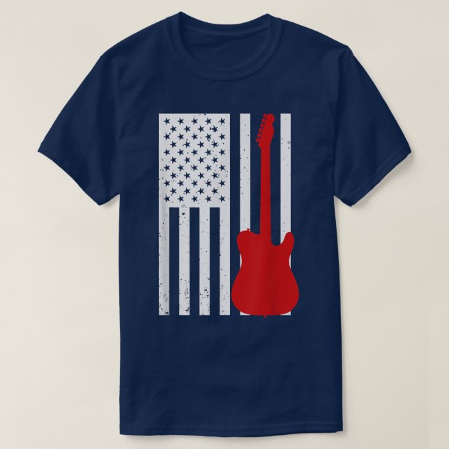 Camiseta Guitar Silhouette USA Flag Funny Retro Guitar Play (Frente do Design)