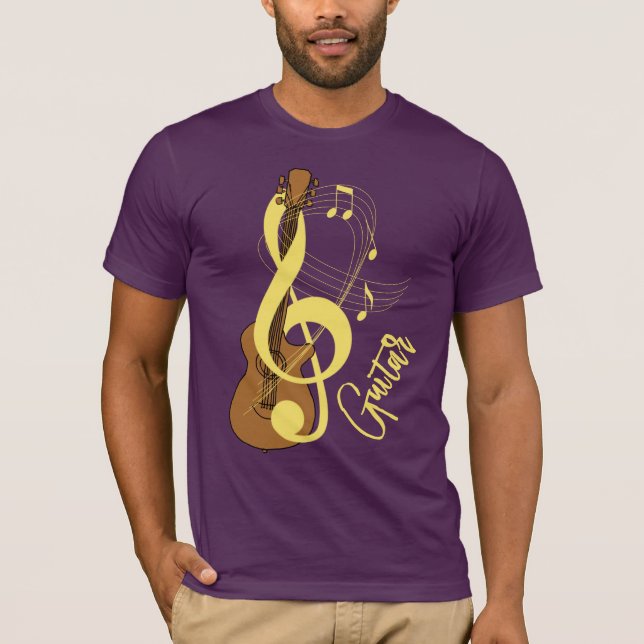 Camiseta Guitar Treble Clef Fun Music Notes Graphic (Frente)