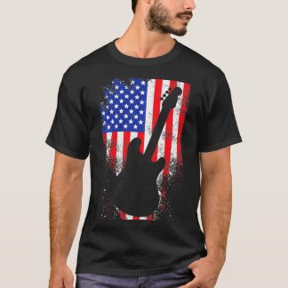 Camiseta Guitar Vintage USA Flag Rock 4 De Julho Funny Gif
