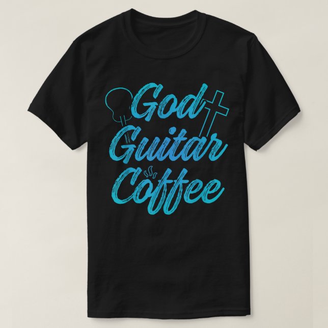 Camiseta Guitarista cristão Deus Café Igreja Culto Guit (Frente do Design)