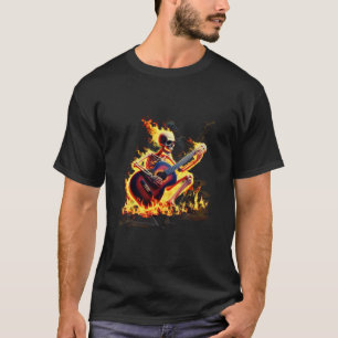 Camiseta Guitarista De Esqueleto Flamejante - Rock On Fire!