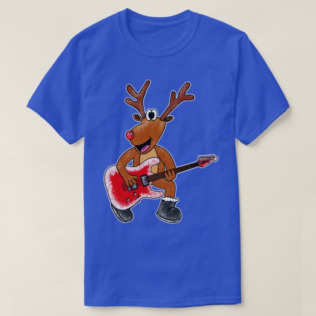 Camiseta Guitarista De Natal Rudolf Reindeer Electric G (Frente do Design)